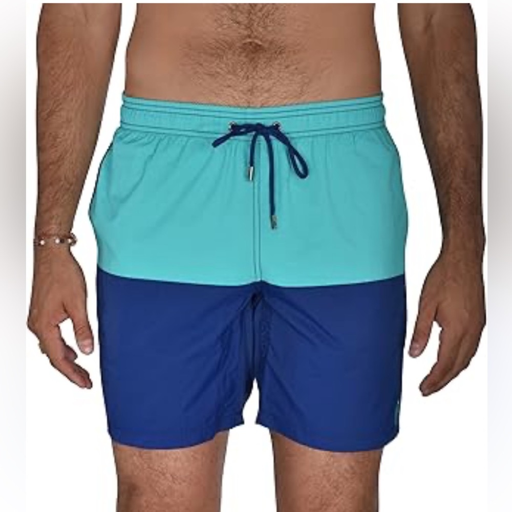 Mr.Swim Teal and Navy Colorblock Swim Trunks